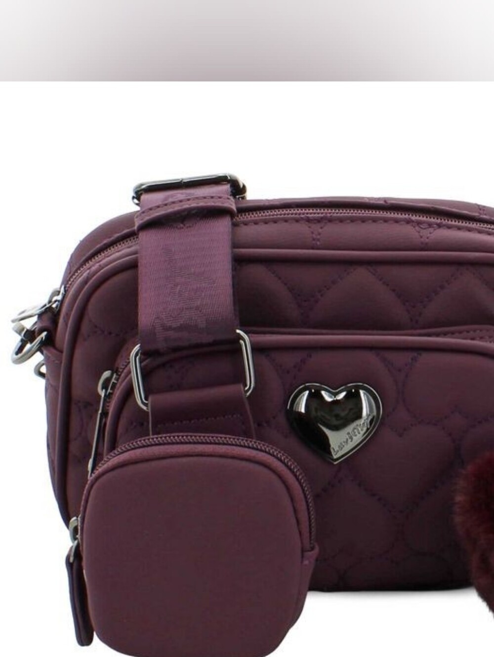 Quilted Plum Crossbody Bag with Heart Accent